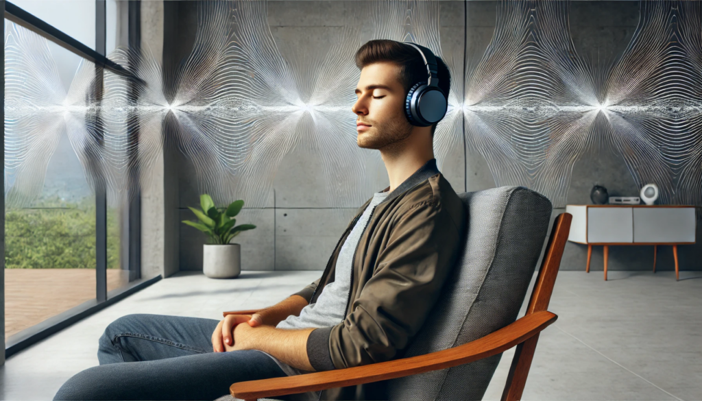 binaurale Beats werden über Kopfhörer von einer Person akustisch verarbeitet